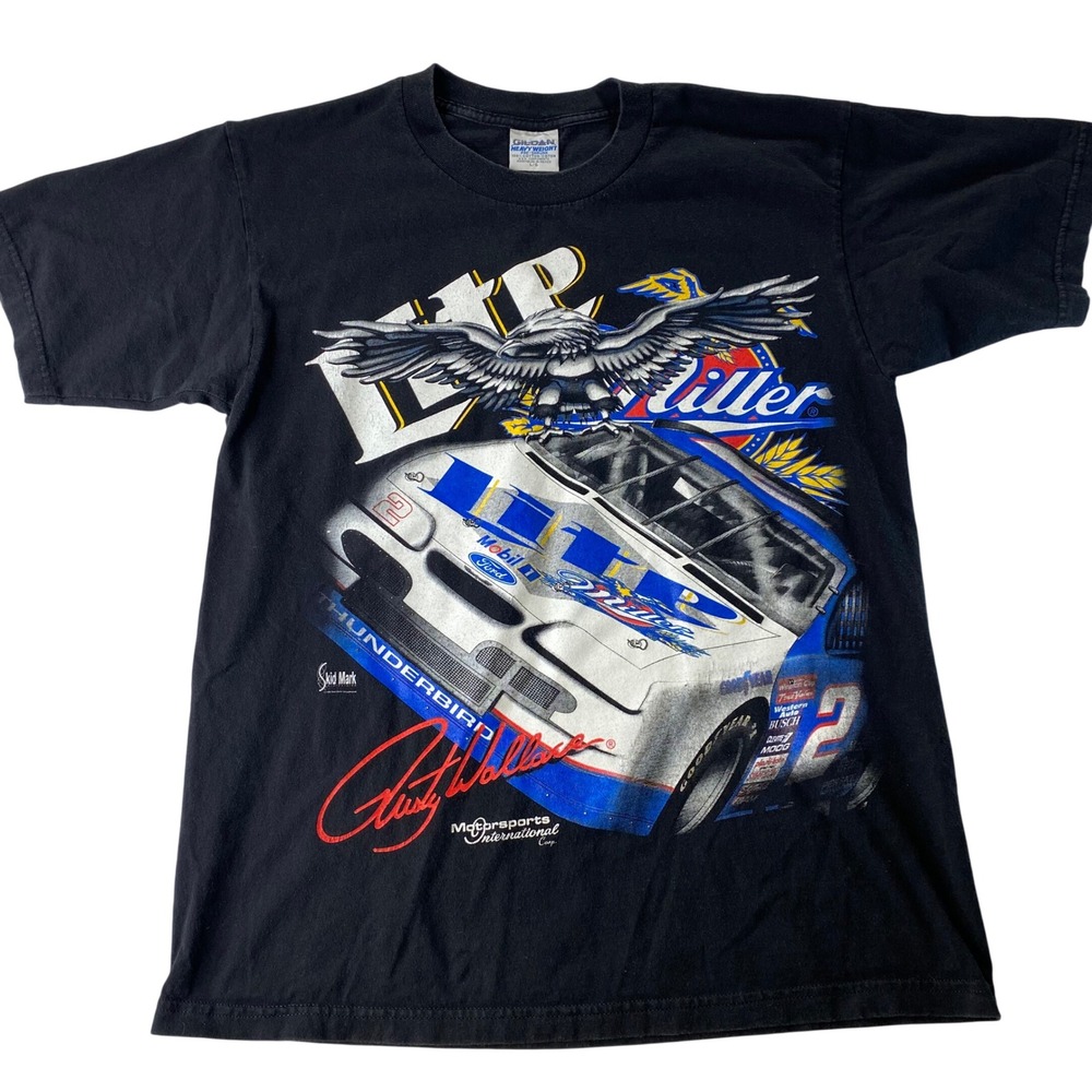 Vintage Rusty Wallace Shirt AOP Miller Lite Racing Nascar 2 Medium Double Sided